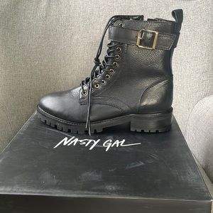 NWT Nasty Gal black combat boots - real leather